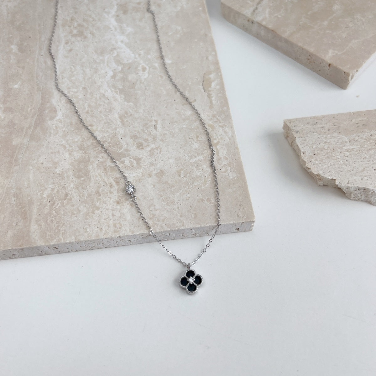Vashti Black Clover Pendant Necklace